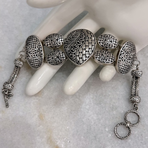 Sterling Silver Engraved Toggle Clasp Bracelet - Picture 10 of 13